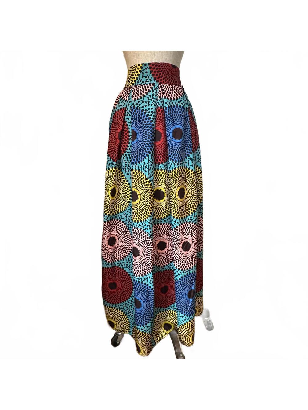 Shenbolen Ankara Wax Print Maxi Skirt Vibrant Festival Boho Size S